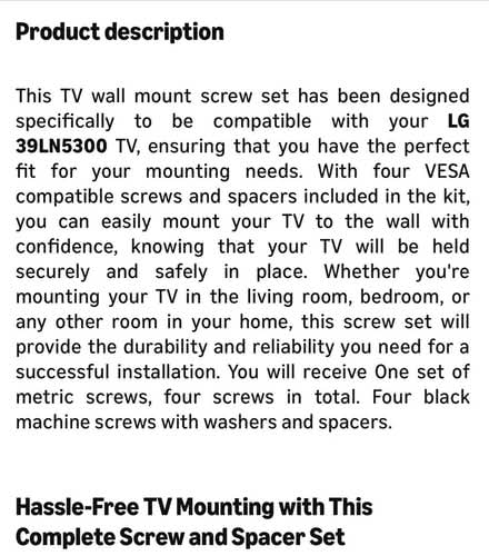 Photo of free LG TV replacement mounting screws (Buffalo Grove, IL) #4