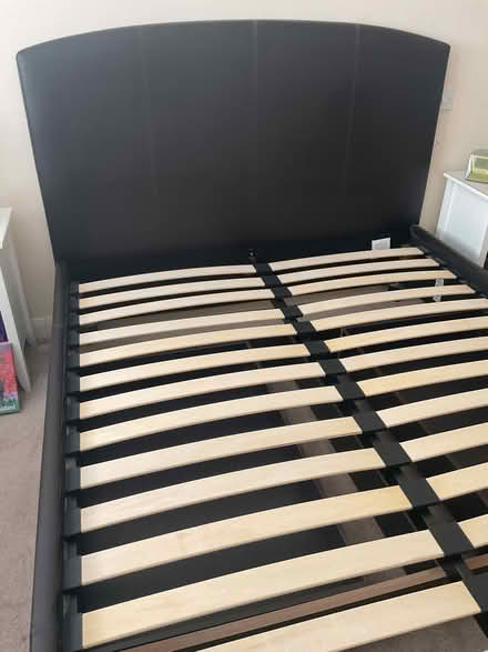 Photo of free Kingsize dark brown faux leather bed frame with 2 x drawers (Little Kingshill HP16) #1