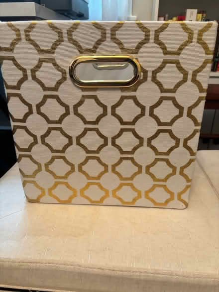 Photo of free 2 fabric storage bins, gold pattern (Bradford) #1