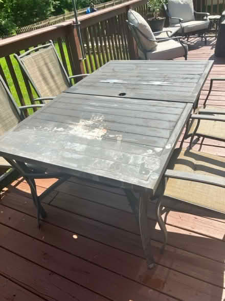 Photo of free Outdoor table/umbrella+storage bins (Avon) #1