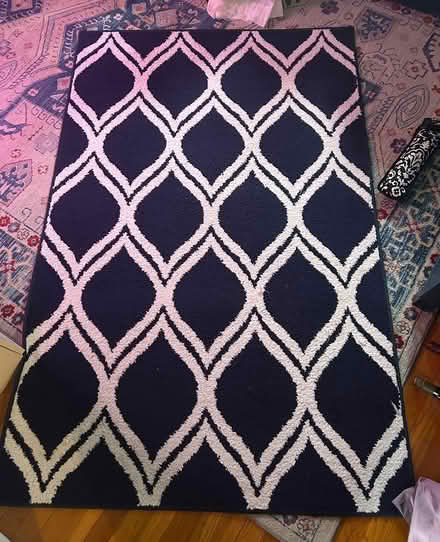 Photo of free 5x7 Blue White Patterned Rug (Tufts University) #1