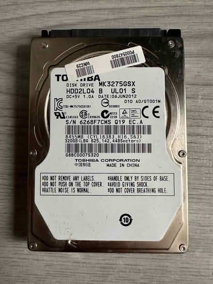 Photo of free 320Gb Toshiba Laptop Hard Disk (Westerham TN16) #1