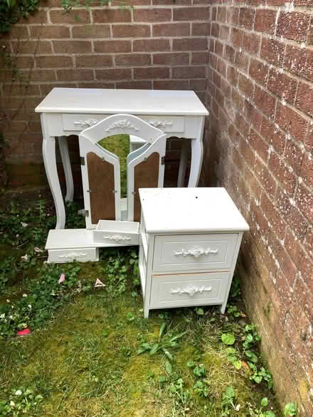 Photo of free Small White Dressing Table with Mirror & Bedside Cabinet. (St James, South Elmham IP19) #1