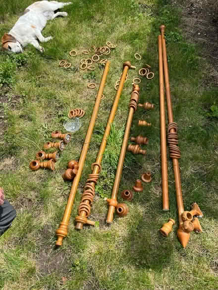 Photo of free Bundle of wooden curtain pole with rings and some fittings. (Headington Quarry OX3) #1