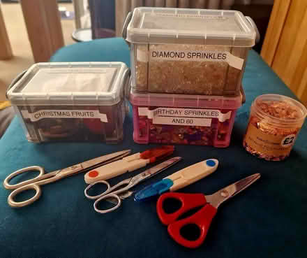 Photo of free Crafting embellishmentsand scissors (Broadbridge Heath RH12) #1
