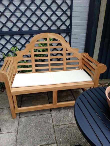 Photo of free NEW Lutyens teak garden bench 2 seater 1.2 m (Heacham PE31) #1