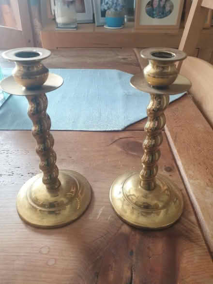 Photo of free Yellow metal candlestick holders (Denton M34) #1
