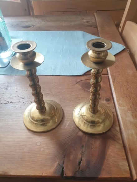 Photo of free Yellow metal candlestick holders (Denton M34) #2