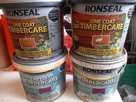 Photo of free 4 x 5l Ronseal timbercare garden stain (Colchester CO1) #1