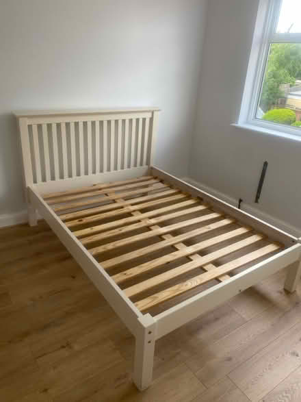 Photo of free Cream Wooden Double Bed Frame (Abbey Wood SE2) #1