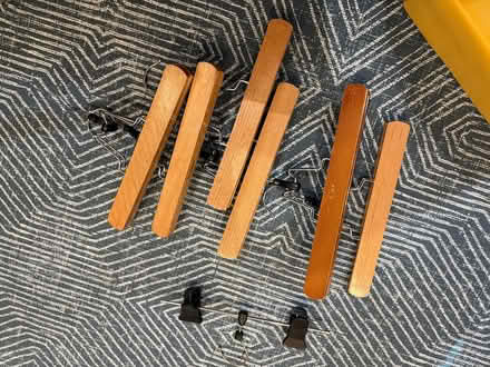 Photo of free Wooden Trouser/Clip Hangers x6 (Crouch End N8) #1
