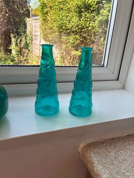 Photo of free 2 Turquoise glass vases (Dunstable, Bedfordshire) #1