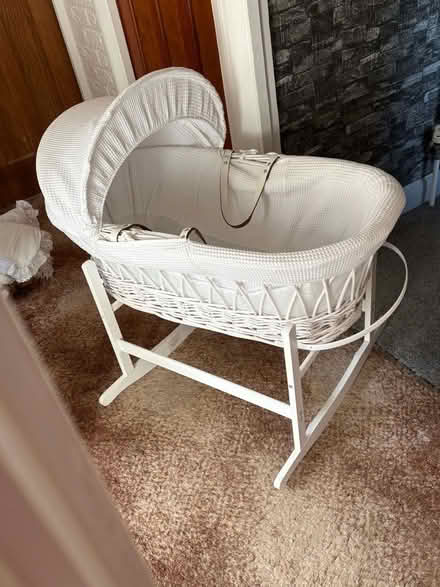 Photo of free White Moses basket and stand (West Heath B38) #1