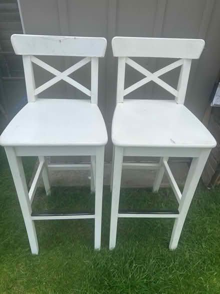 Photo of free Wood bar stools x 2 - please check all photos for condition (Elmdon Heath B91) #1