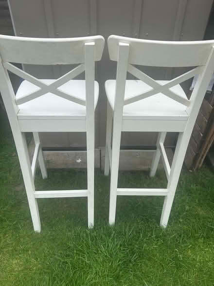 Photo of free Wood bar stools x 2 - please check all photos for condition (Elmdon Heath B91) #2