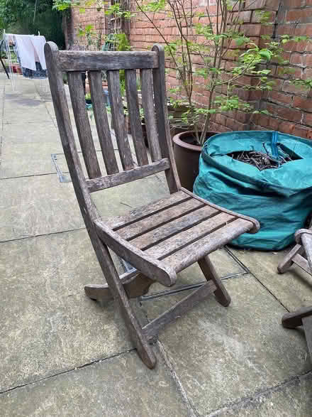 Photo of free 4 wooden garden chairs (Bedford) #2
