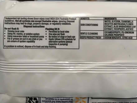 Photo of free Flushable wipes, hypoallergenic (Wakefield) #2