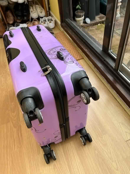 Photo of free Purple butterfly standard size suitcase (Dereham NR19) #3