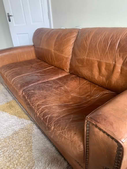 Photo of free Tan leather 3-seater sofa (Layton FY3) #3