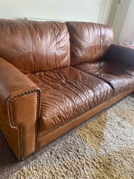 Photo of free Tan leather 3-seater sofa (Layton FY3) #2