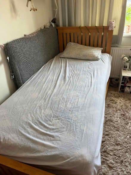Photo of free Pine single trundle bed & mattress (Barnes SW13) #1