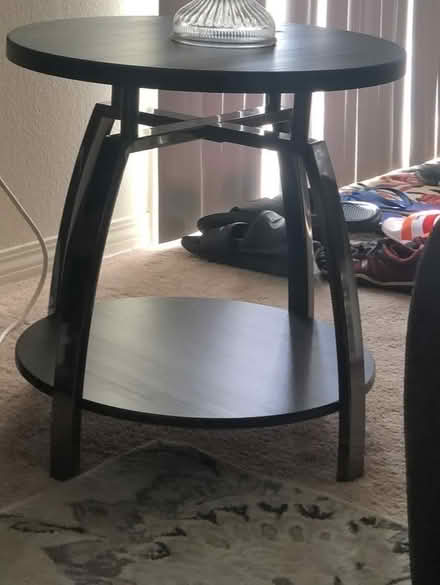 Photo of free Black wood top table (Moreno Valley) #2