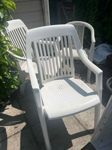 Photo of free 3 plastic garden chairs (Bromley BR2) #1